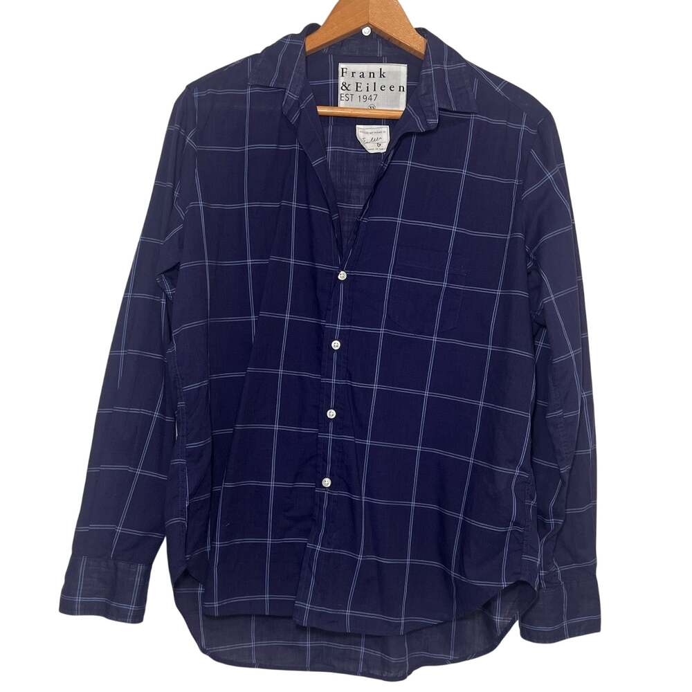 Frank & Eileen Eileen Shirt Womens XS Navy Blue Windowpane Plaid Cotton Button